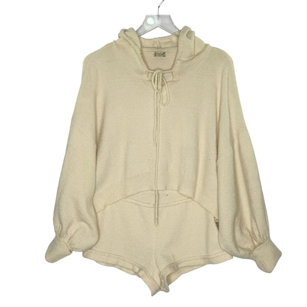 Free People Revolve Silent Mode Cropped Hoodie Micro Short Cream M 2 Pc *flaw